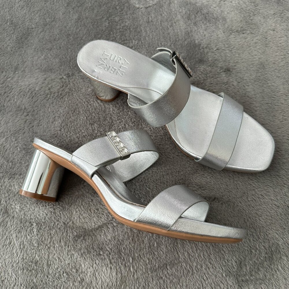 Naturalizer Ida Silver Strappy Heels Sandals Women's 8 Slide Shoes Wedding